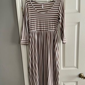 Tan and white stripe maxi dress